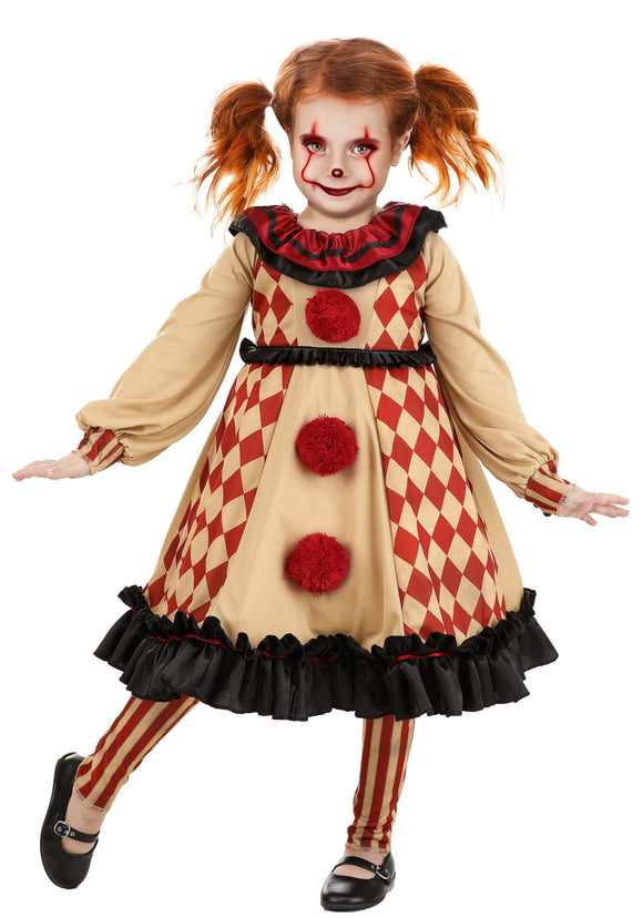 Little Creepy Clown Girl's Toddler Costume | Evil Clown Costumes