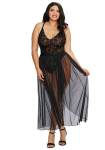 Plus Size Lace Teddy and Sheer Wraparound Skirt | Adult Lingerie