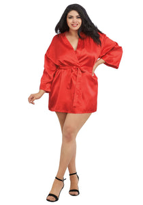 Plus Size Red Charmeuse Chemise and Robe | Women's Lingerie