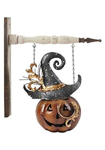 Metal Jack O Lantern with Hat 11" Arrow Figure