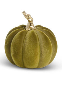 3.5" Green Velvet Pumpkin with Twisted Gold Stem