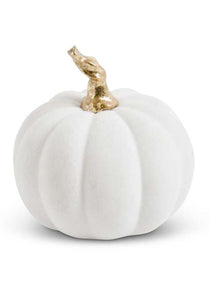 3.5" White Velvet Pumpkin with Twisted Gold Stem